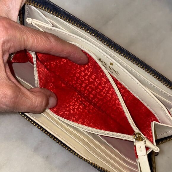 Kate Spade Wallet Leather Multicolor Striped Canvas Full Zip Continental Wallet - Picture 14 of 16